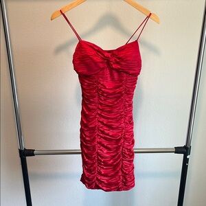 BCX Red Ruched Tie Front Mini Dress